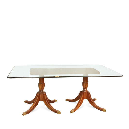 Antique Mahogany Pedestal Dining Table with Beveled Glass Top