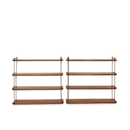 Antique Mahogany and Brass Shelves Regency Hanging Wall Shelves, Pair