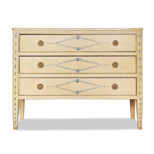Antique Swedish Gustavian Style Handpainted Chest of Drawers with Brass Pulls