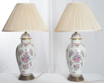 Antique French Edme Samson Armorial Pot w Lid Lamps, Pair of