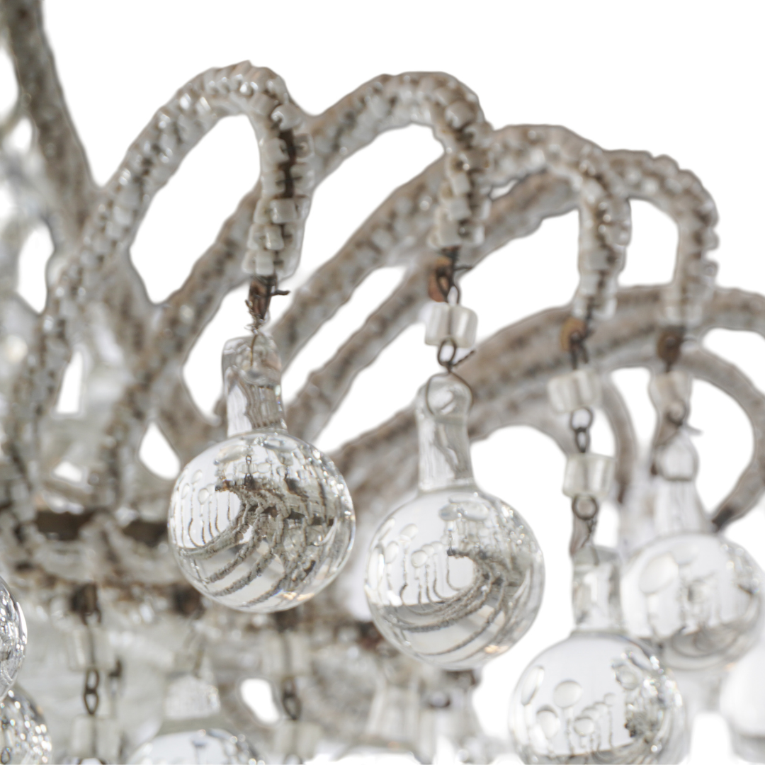 Antique Italian Micro Beaded and Glass Drops Chandelier, Circa 1920s