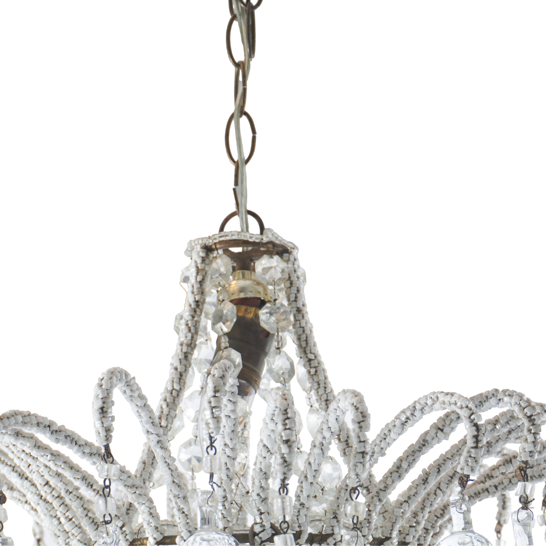 Antique Italian Micro Beaded and Glass Drops Chandelier, Circa 1920s