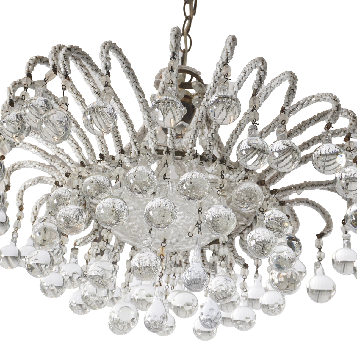 Antique Italian Micro Beaded and Glass Drops Chandelier, Circa 1920s
