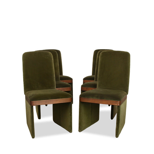 CB2 Rhodes Green Upholstered Velvet Dining Chairs, Set of 6