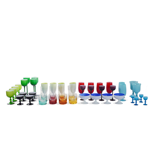 Vintage Italian Carlo Moretti MCM SHERBET CHAMPAGNE GLASSES, Moser Whisky Crystal Barware & Murano Glass Goblets Portieux Vallerysthal Style, Set of 44pcs