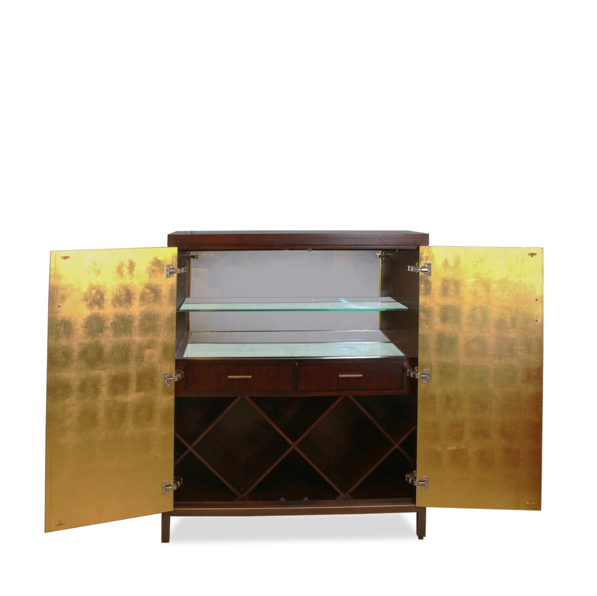 Century Furniture Bar Cabinet with Gold Leaf Finish with Bronze Finished Brass Base