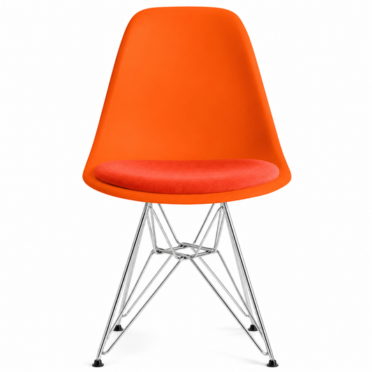 Eames Molded Plastic Side Chair with Orange Seat Pad by Herman Miller (Brand New- 97 Available)