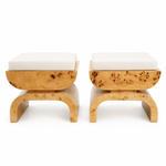 Matthew Izzo Home Biggs Burlwood Stool With Linen Cushions, Pair of
