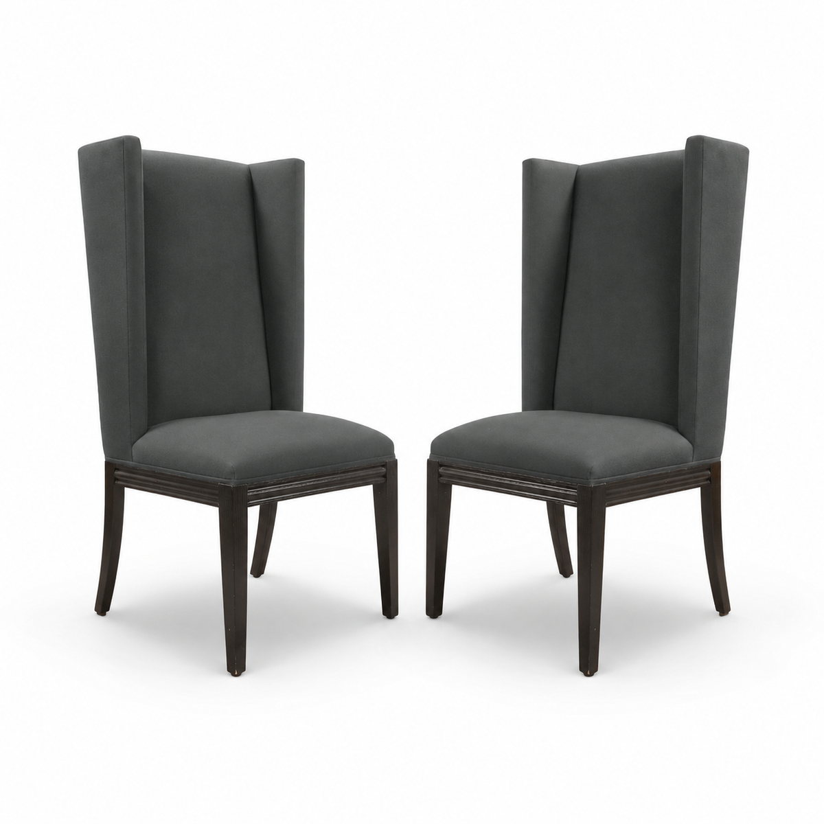Vintage High Back Chairs in Elitis Flanelle Upholstery, Pair of