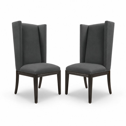 Vintage High Back Chairs in Elitis Flanelle Upholstery, Pair of