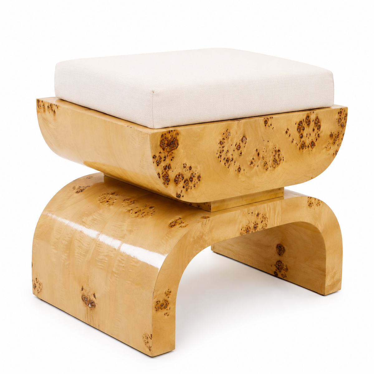 Matthew Izzo Home Biggs Burlwood Stool With Linen Cushions, Pair of