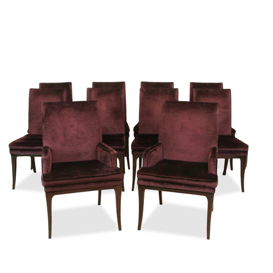 Contemporary Mohair Plum Dining Chairs, Set of 10