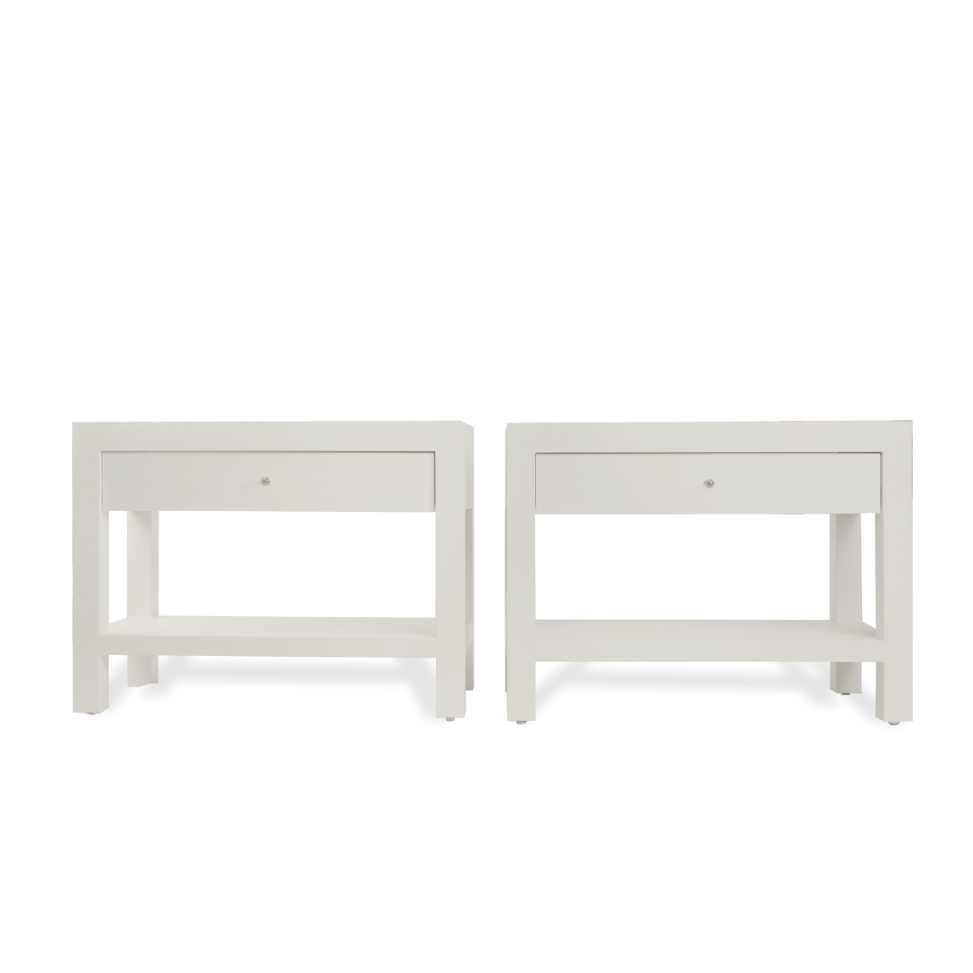 Custom Contemporary Linen Wrapped Nightstands, Pair of