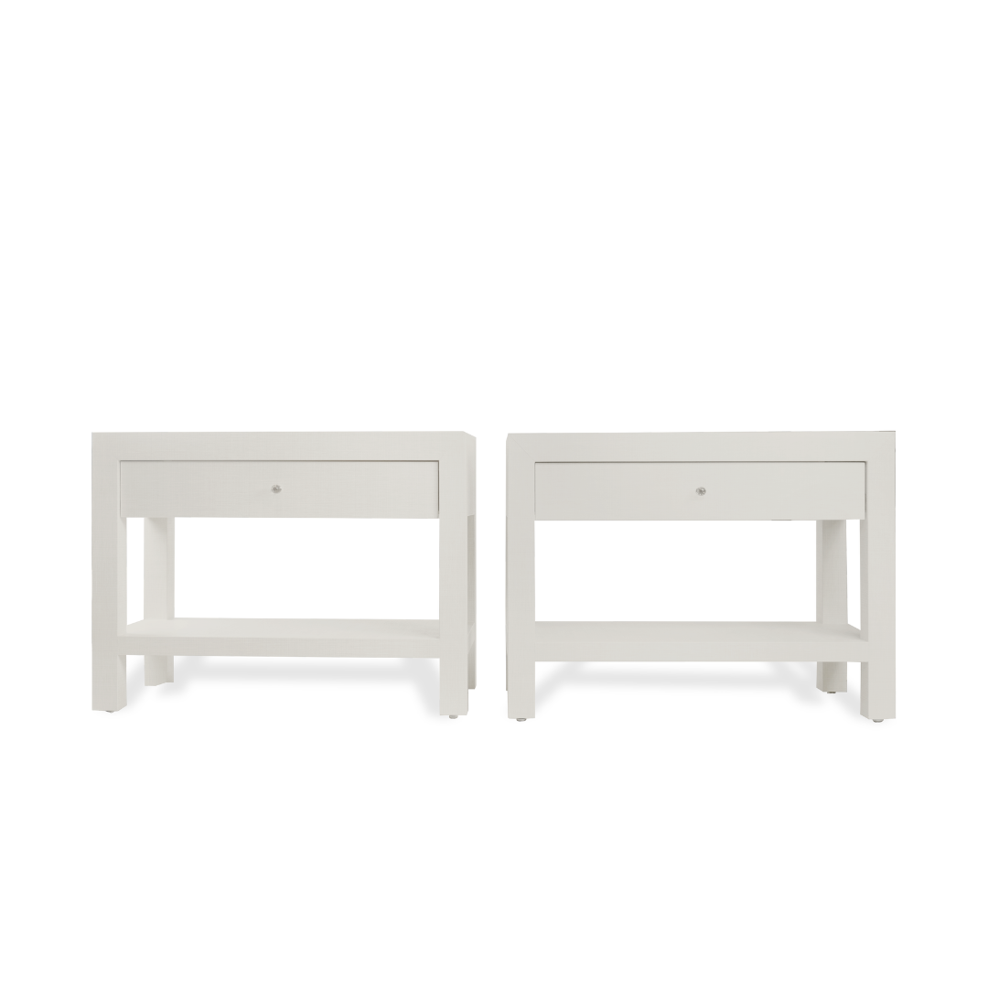 Custom Contemporary Linen Wrapped Nightstands, Pair of