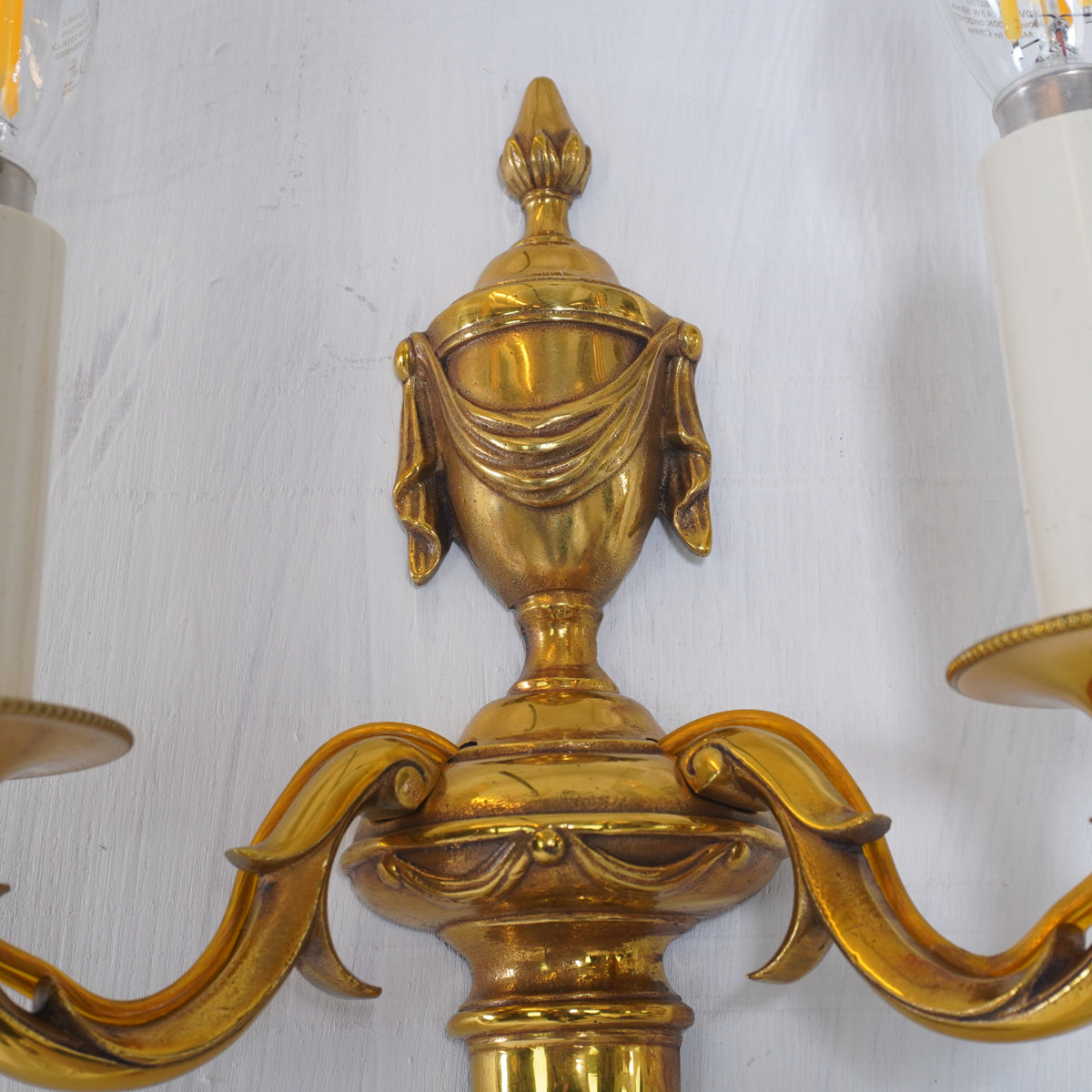 Luminaire d'Art French Empire Louis XVI Style Double Arm Cast Brass Sconces, Pair of
