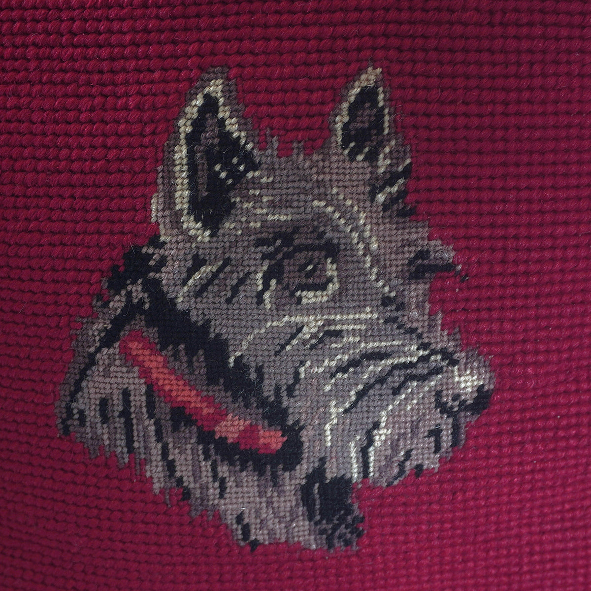 Vintage Thierry Poncelet Military Jack Russell Belgian Throw Pillow & Handmade Wool Needlepoint Scottish Terrier Accent Pillows, Set of 2