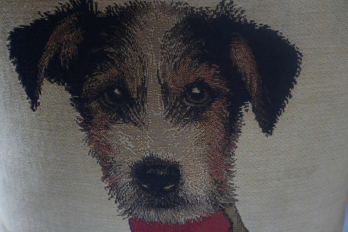 Vintage Thierry Poncelet Military Jack Russell Belgian Throw Pillow & Handmade Wool Needlepoint Scottish Terrier Accent Pillows, Set of 2