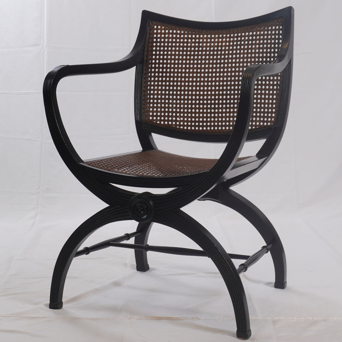 English Regency Style Mahogany and Cane Curule Form Armchairs