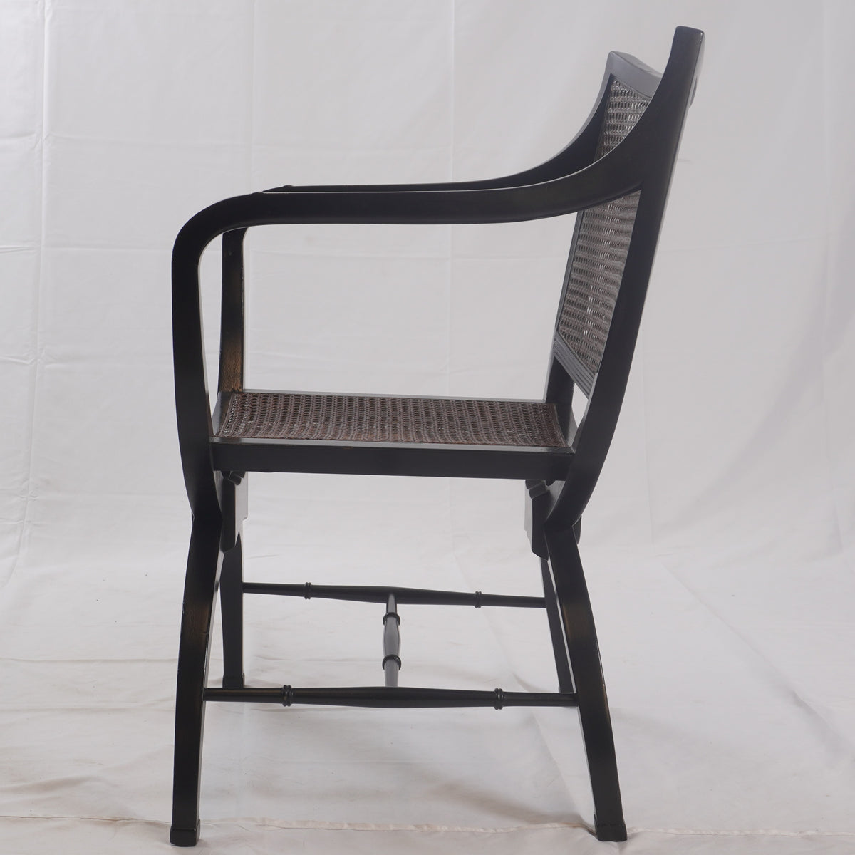 English Regency Style Mahogany and Cane Curule Form Armchairs