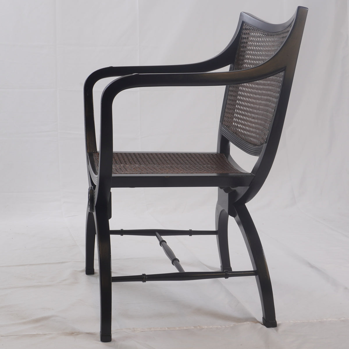 English Regency Style Mahogany and Cane Curule Form Armchairs