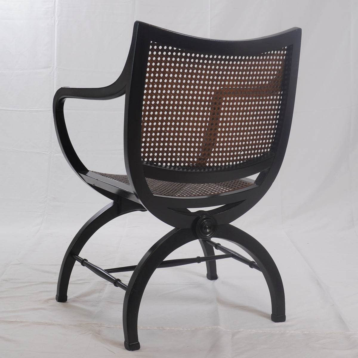 English Regency Style Mahogany and Cane Curule Form Armchairs