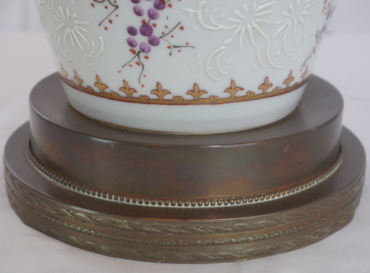 Antique French Edme Samson Armorial Pot w Lid Lamps, Pair of