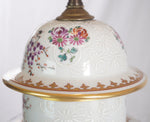 Antique French Edme Samson Armorial Pot w Lid Lamps, Pair of