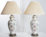 Antique French Edme Samson Armorial Pot w Lid Lamps, Pair of