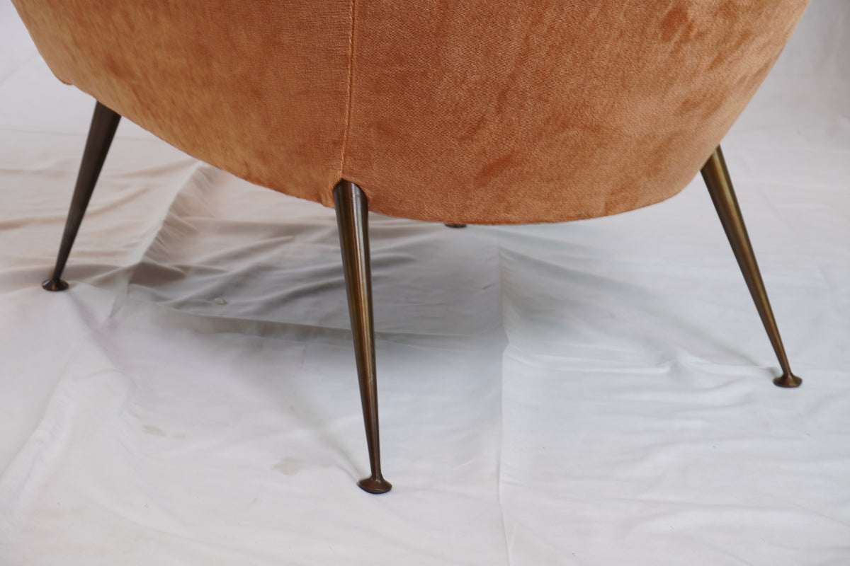 Vintage Italian MCM Style Velvet Lounge Chair (Newly Upholstered)