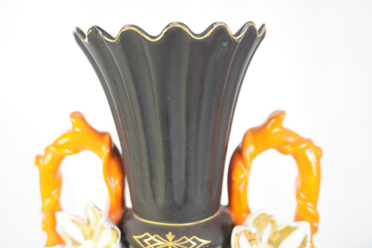 Vintage Continental Hand Painted Majolica Vases, Pair of