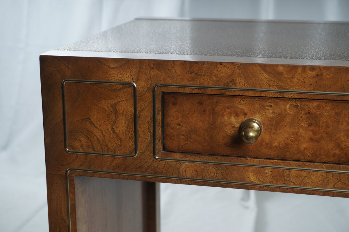 Mastercraft Drop Leaf Burl Wood Rolling Serving Cart Bar with Textured Brass Top