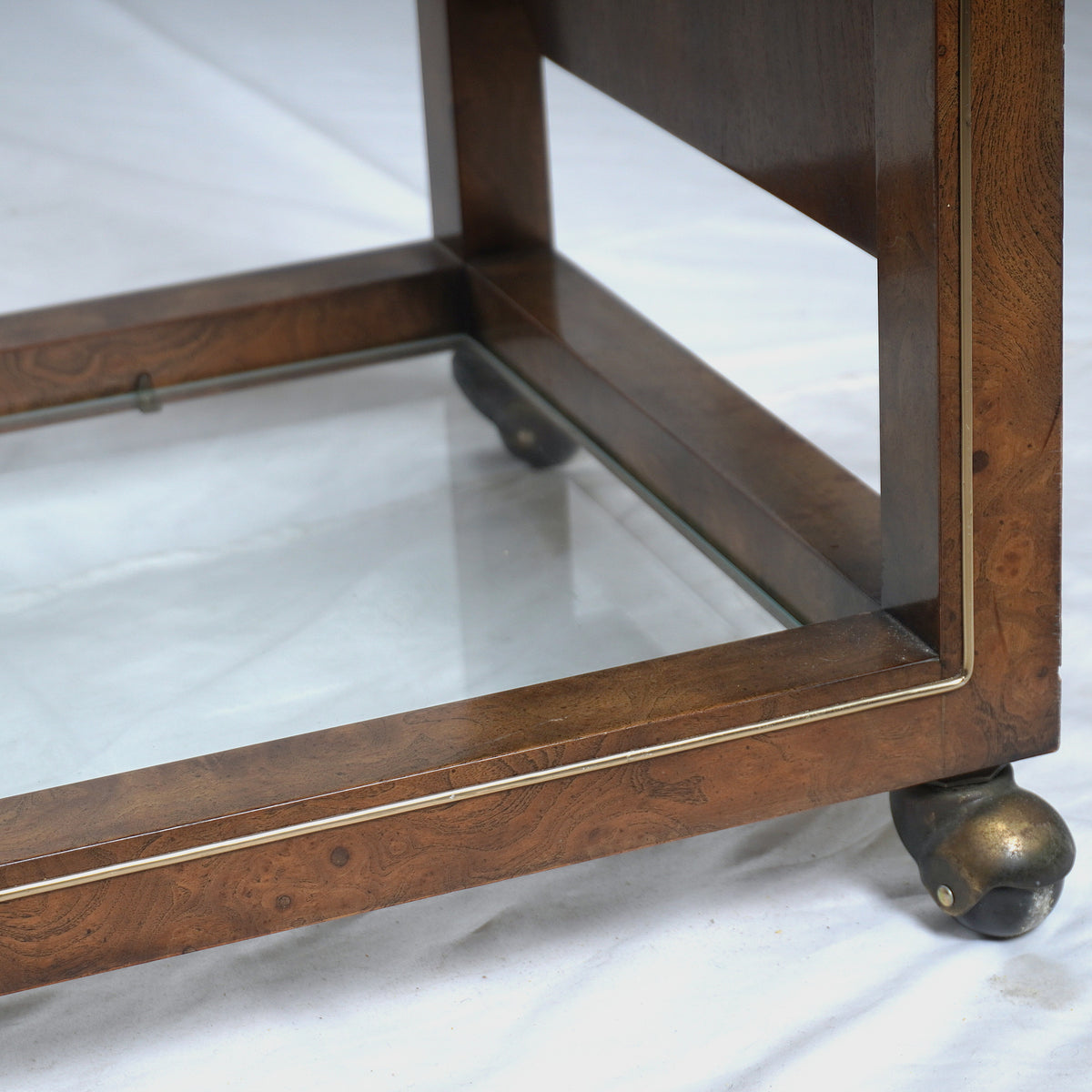 Mastercraft Drop Leaf Burl Wood Rolling Serving Cart Bar with Textured Brass Top