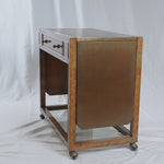 Mastercraft Drop Leaf Burl Wood Rolling Serving Cart Bar with Textured Brass Top