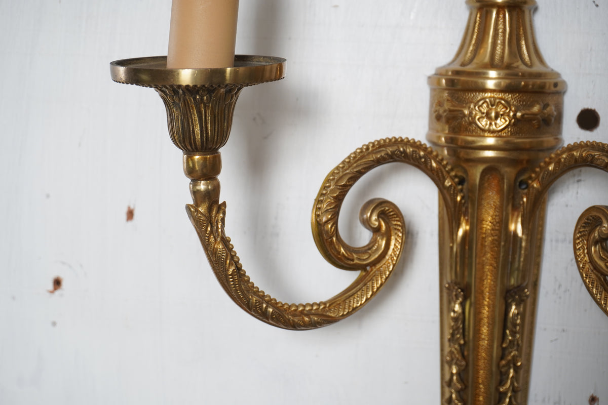 French Louis XVI Style Bronze Wall Sconces, Pair of