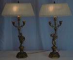 Antique French Empire Gilt and Patinated Bronze Candelabra Table Lamps, Pair of