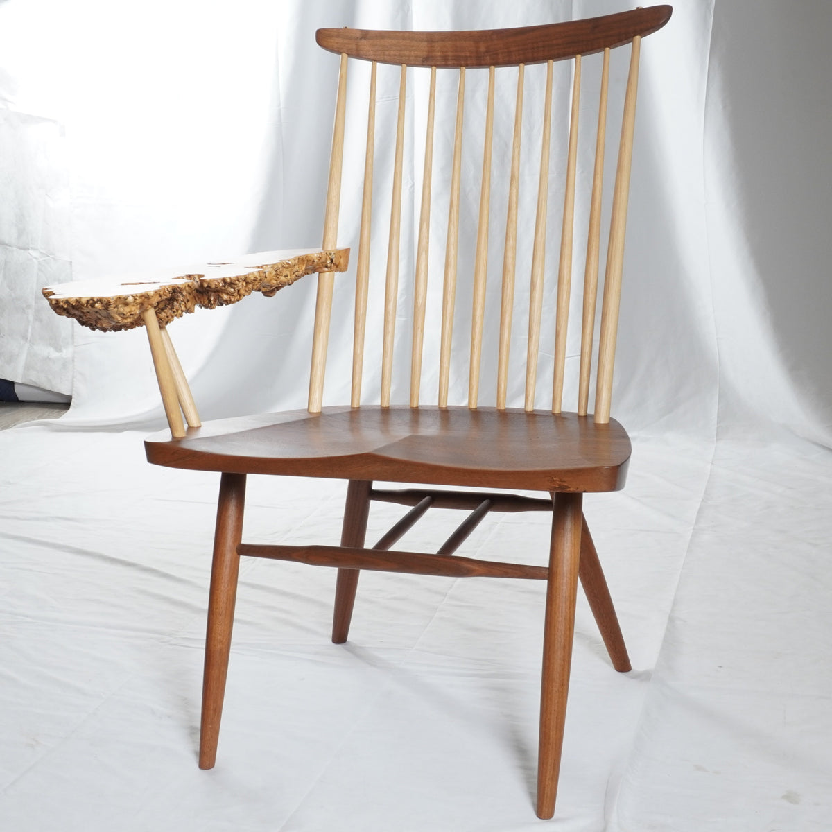 Rare George & Mira Nakashima Burl Slab Arm Lounge Chair, Signed & Dated