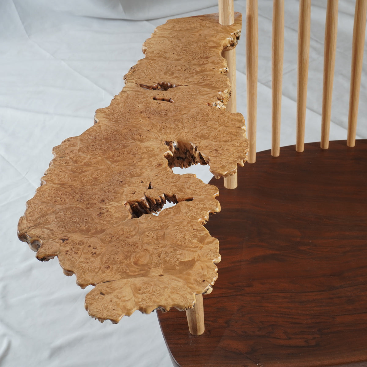 Rare George & Mira Nakashima Burl Slab Arm Lounge Chair, Signed & Dated
