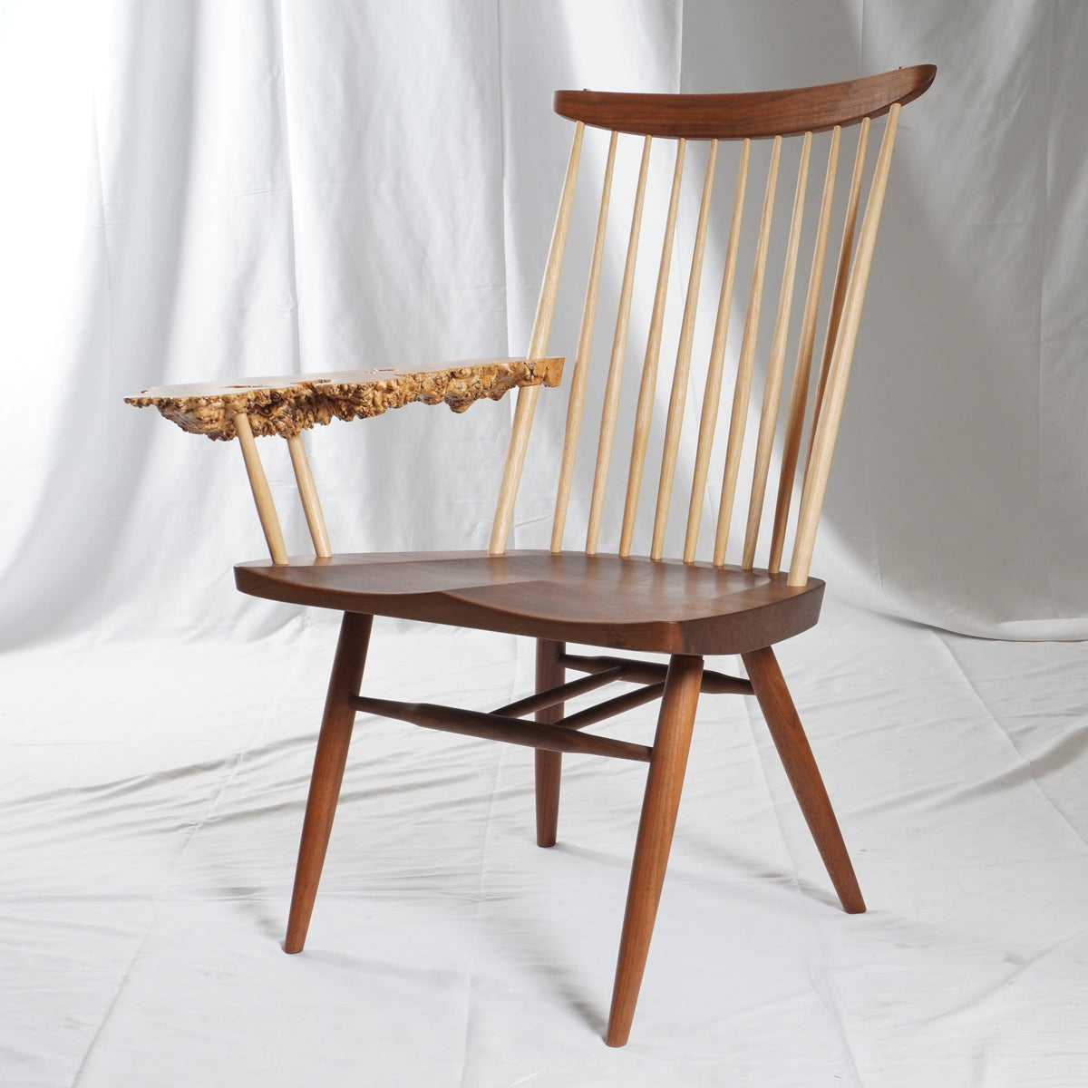 Rare George & Mira Nakashima Burl Slab Arm Lounge Chair, Signed & Dated
