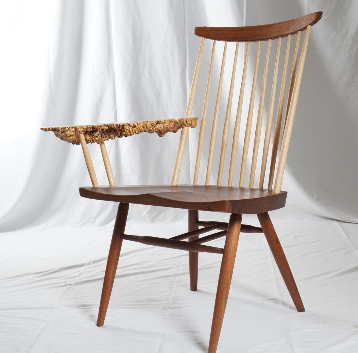 Rare George & Mira Nakashima Burl Slab Arm Lounge Chair, Signed & Dated
