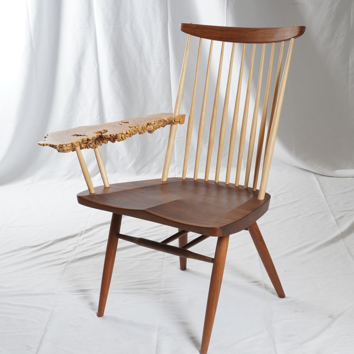 Rare George & Mira Nakashima Burl Slab Arm Lounge Chair, Signed & Dated