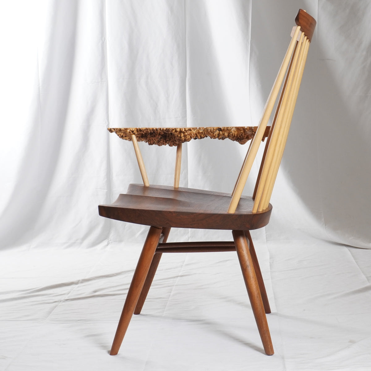 Rare George & Mira Nakashima Burl Slab Arm Lounge Chair, Signed & Dated
