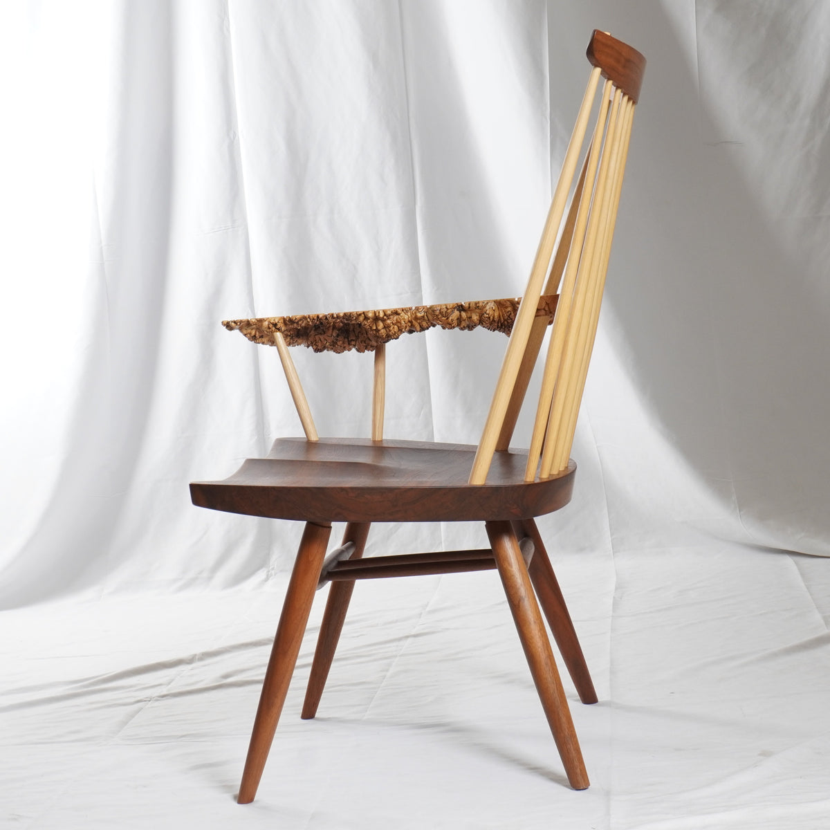 Rare George & Mira Nakashima Burl Slab Arm Lounge Chair, Signed & Dated