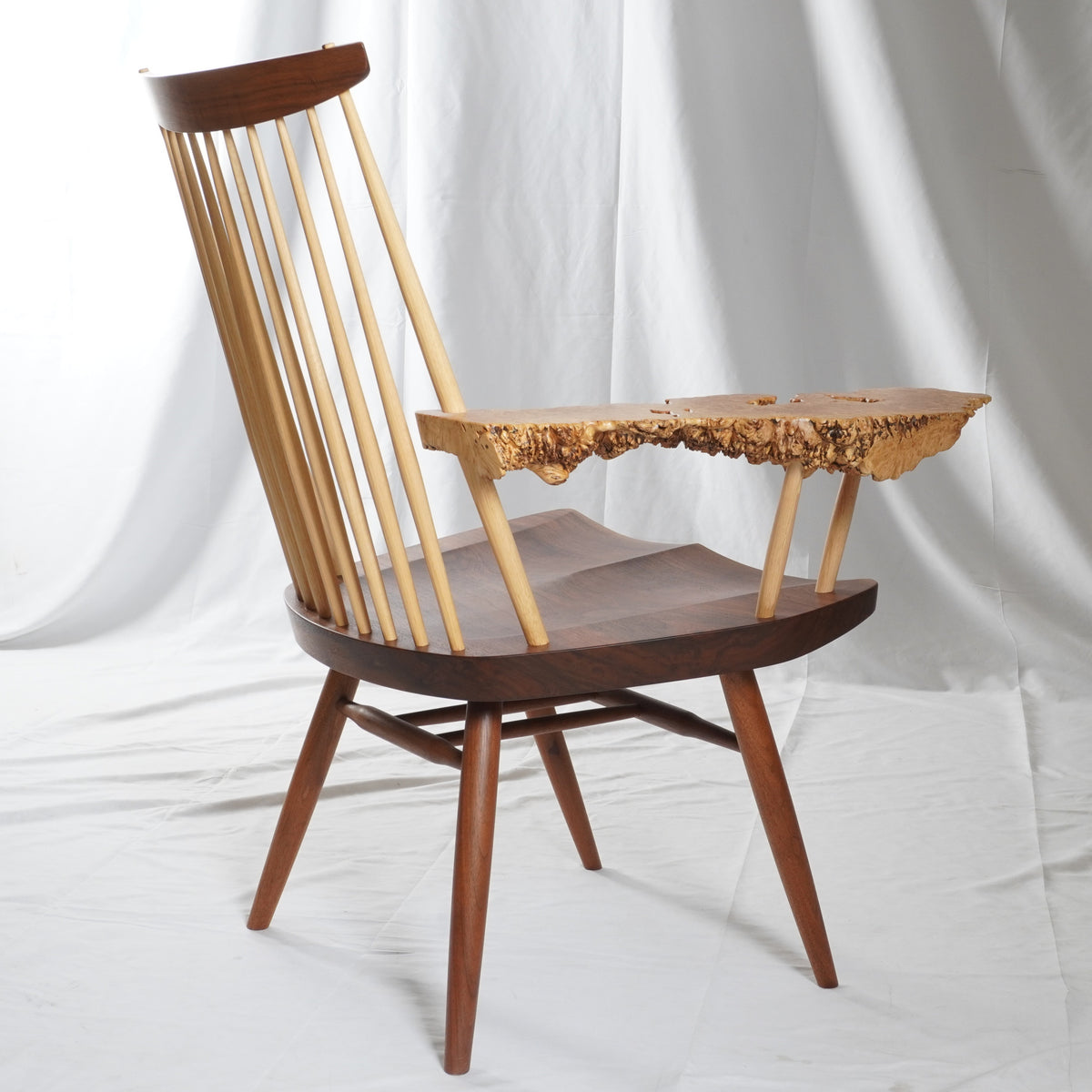 Rare George & Mira Nakashima Burl Slab Arm Lounge Chair, Signed & Dated