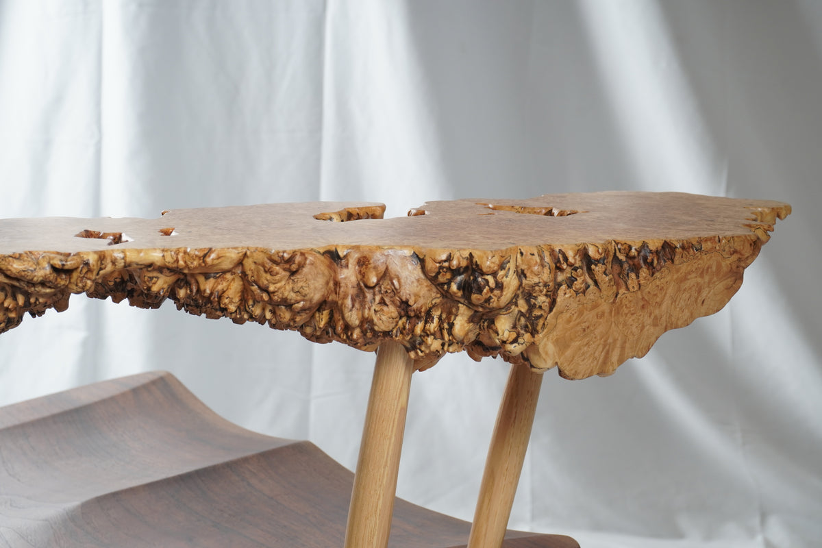 Rare George & Mira Nakashima Burl Slab Arm Lounge Chair, Signed & Dated