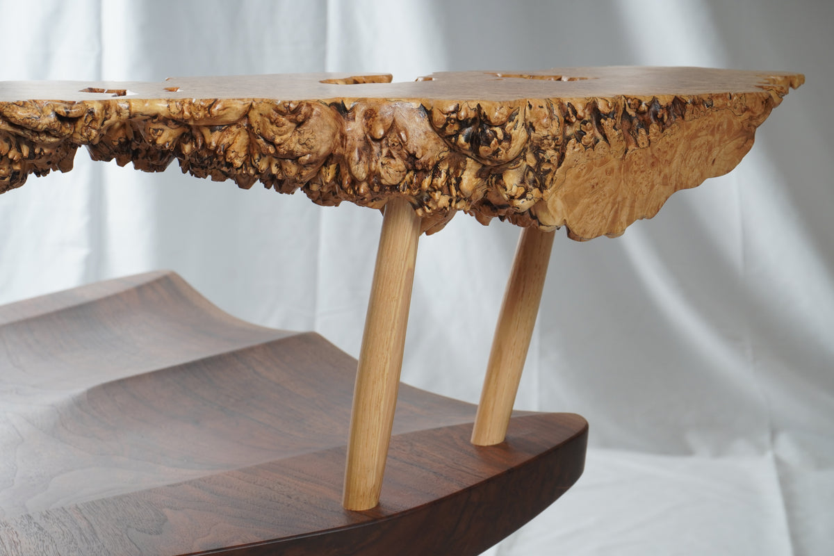 Rare George & Mira Nakashima Burl Slab Arm Lounge Chair, Signed & Dated