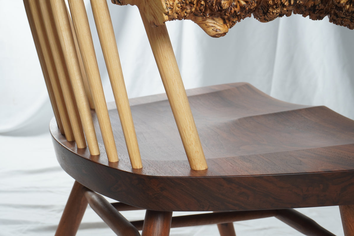 Rare George & Mira Nakashima Burl Slab Arm Lounge Chair, Signed & Dated