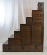 Vintage Japanese Step Tansu with Drawer Chest and Doors