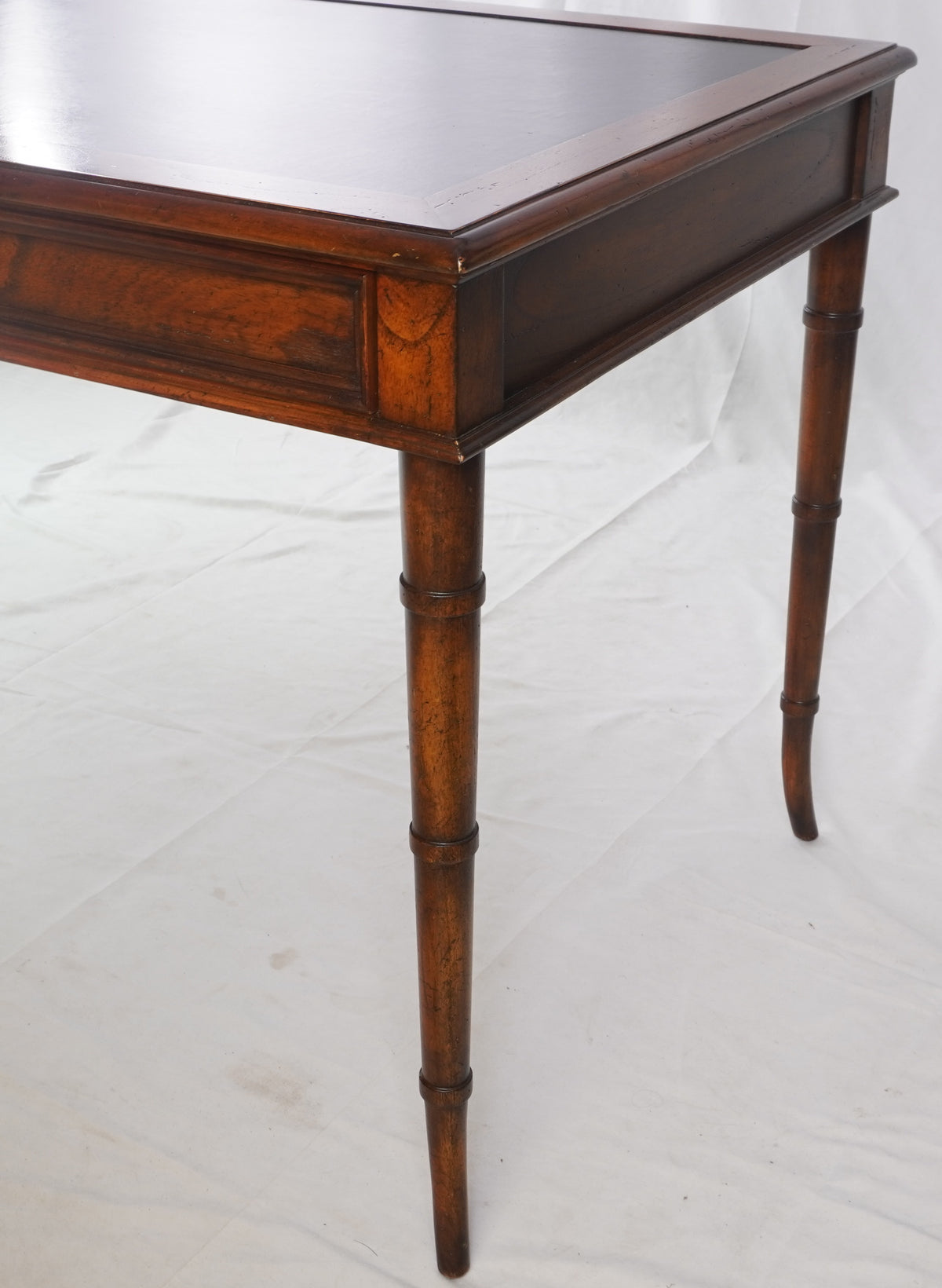 Vintage Baker Faux Bamboo Mahogany and Leather Desk