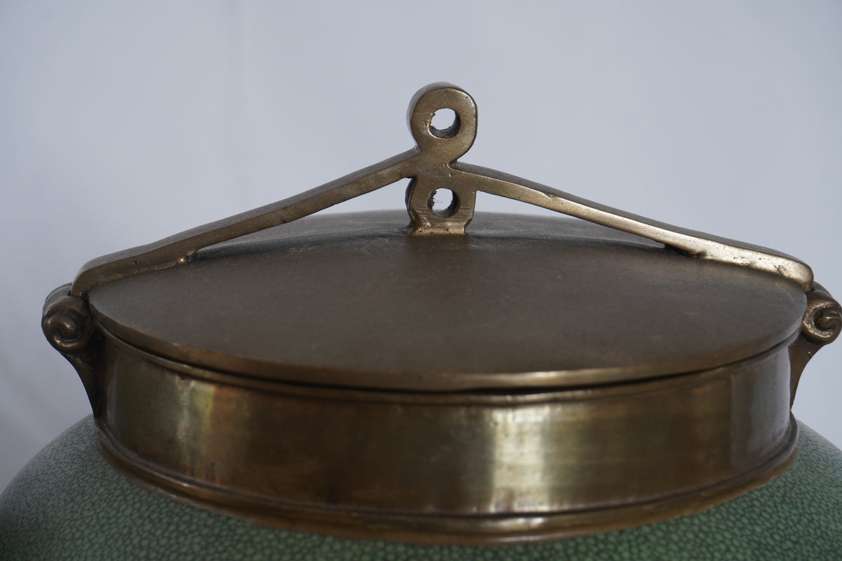 Vintage Tozai Home Faux Shagreen Brass Lidded Temple Jar, Set of 3