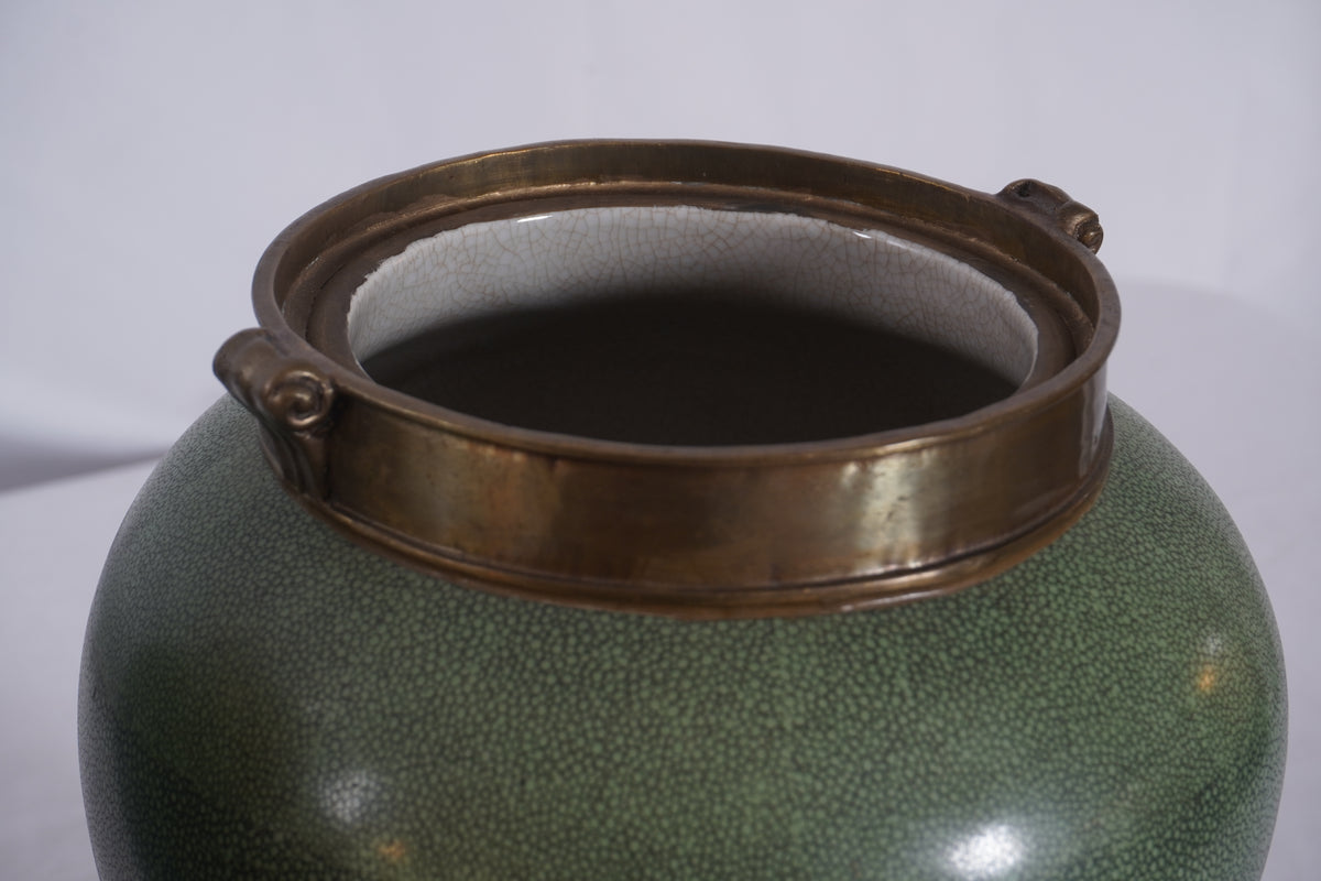 Vintage Tozai Home Faux Shagreen Brass Lidded Temple Jar, Set of 3